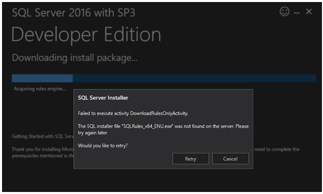Unable to install the SQL Server 2016 developer version - Microsoft  Community Hub