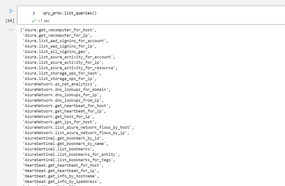 Notebook output of the list_queries command