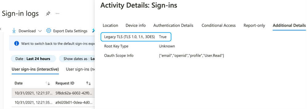 Figure 1: Using Azure Portal to get TLS log