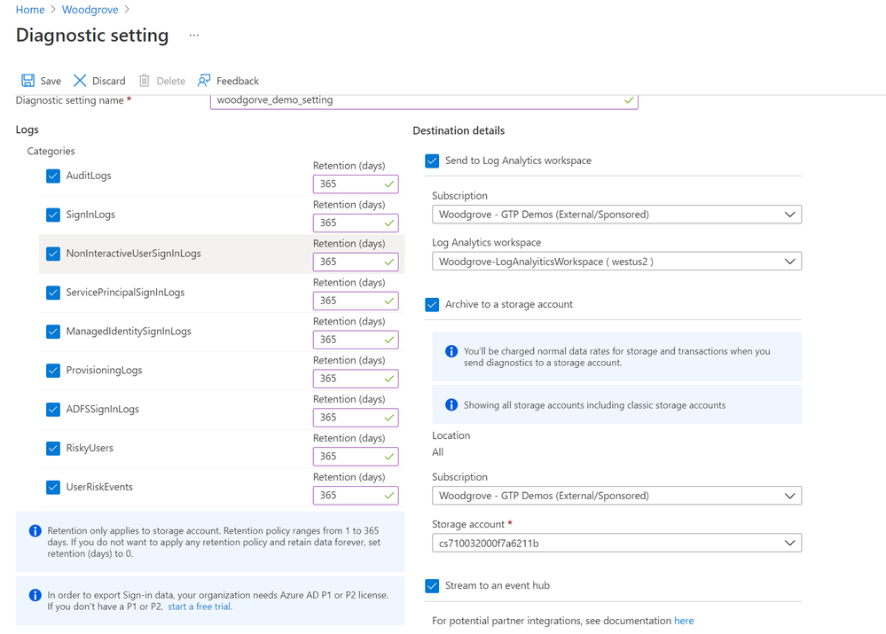 Figure 4. Admin experience for identity protection diagnostic settings