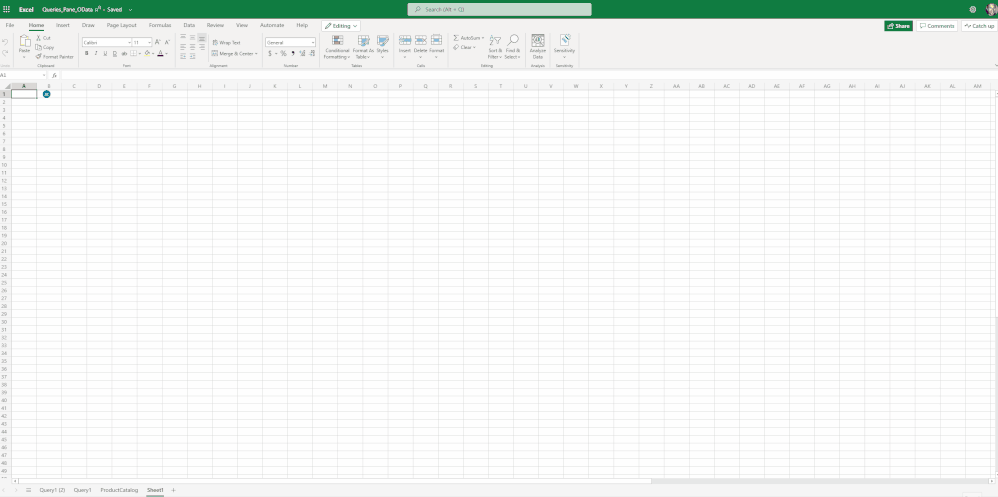 Excel on the Web Queries pane