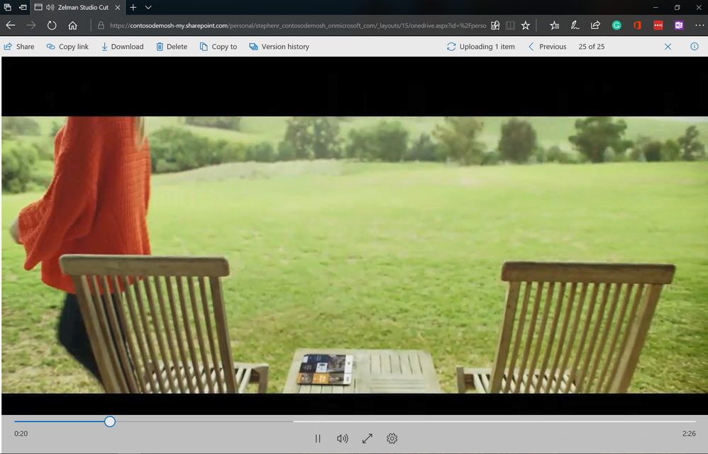 Full screen video viewing in OneDrive