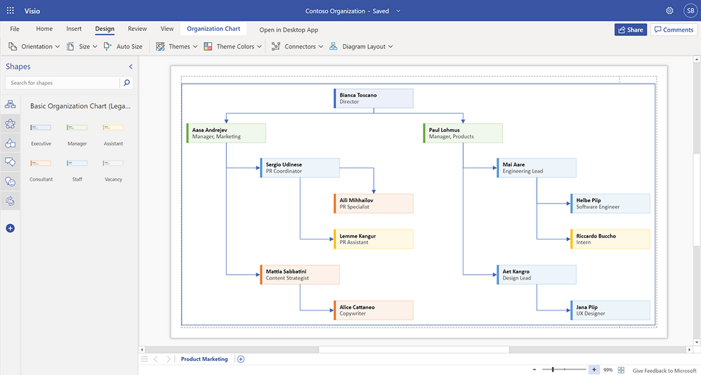 Organization chart in Visio for the web