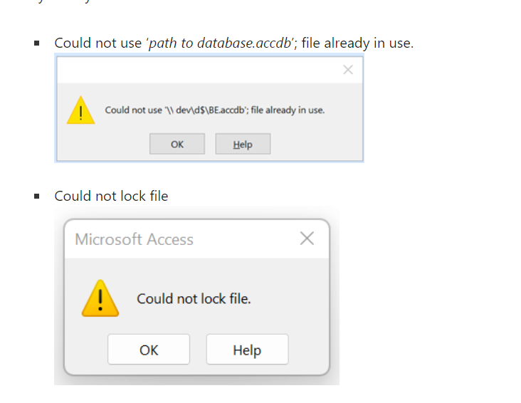 MS access error could not lock file and file already in use - Microsoft  Community Hub