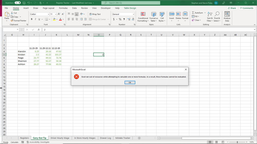 Excel ran out of resources while attempting to calculate one or more  formulas. - Microsoft Community Hub