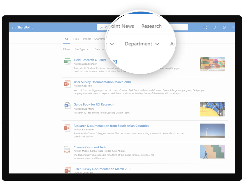 Custom "Department" vertical showing in search results within SharePoint