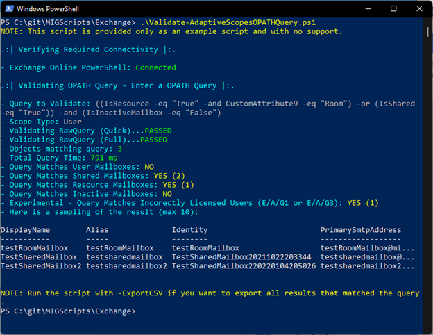 The script will give a sample output and allow export if -ExportCSV is specified.