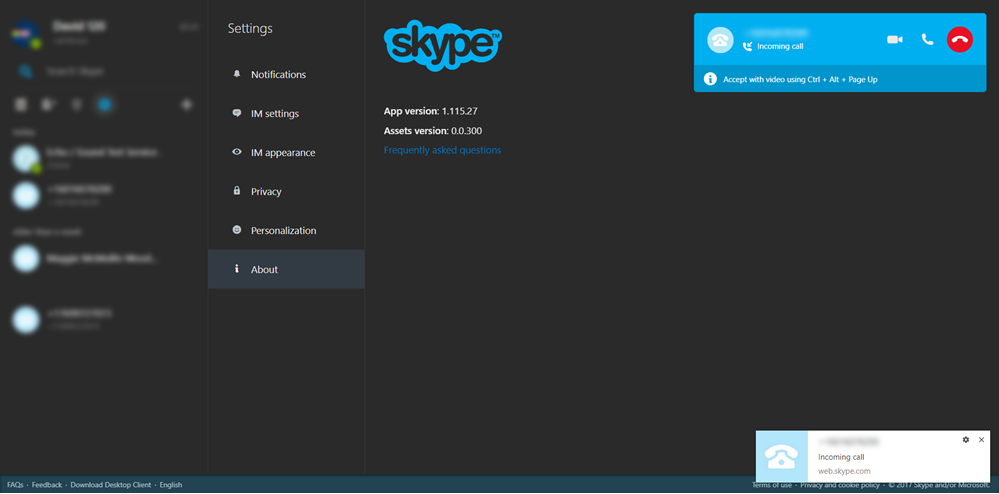 Clicking the middle button on an incoming Skype call causes the call to end
