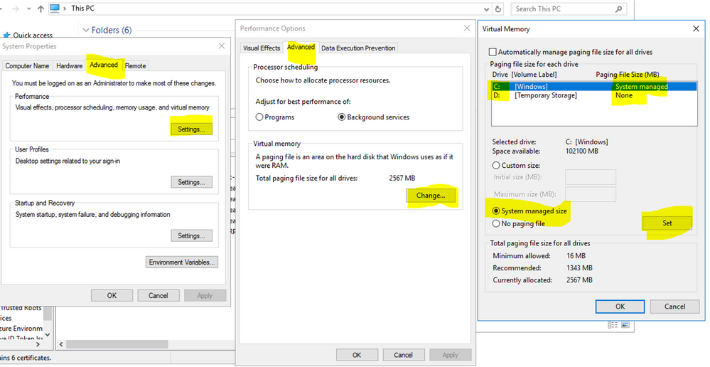 paging file configuration change