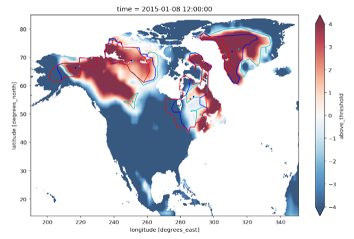 Visualization outlining areas of extreme heat in January 2020, processed by the capstone team.