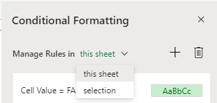 Manage rules in sheet or selection