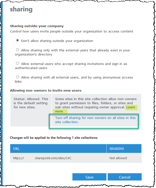 External Sharing Setting in the Admin Center