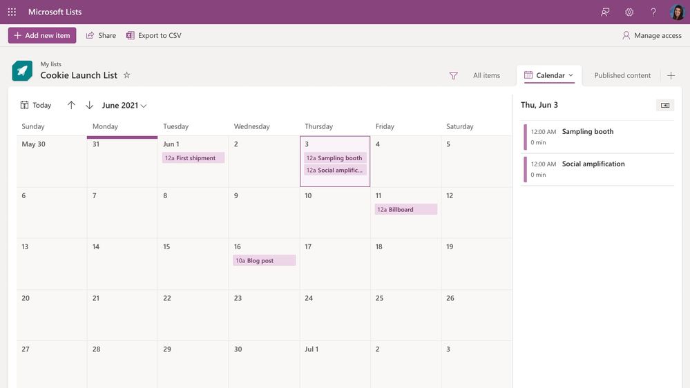 Visualize your lists using customizable views, like Grid, Gallery, and Calendar (as shown above).