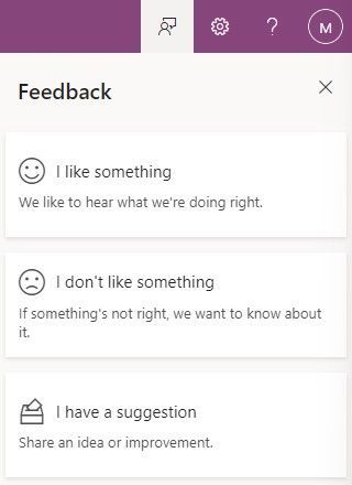 Provide feedback to Microsoft from within the Microsoft Lists - MSA Preview.