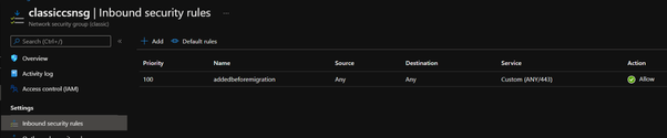 Inbound security rule of classic NSG