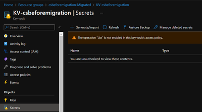 Authorization failure when checking certificates in a newly created Key Vault