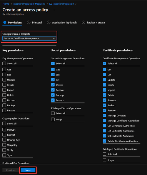 Permissions of creating a new access policy