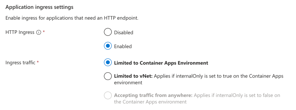 Internal Environment Container App Ingress Configuration Options