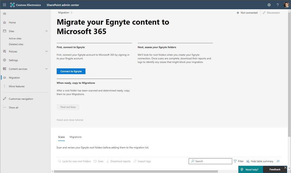 Migrate your Egnyte content to Microsoft 365 - start from Migration Manager inside the SharePoint admin center in Microsoft 365.