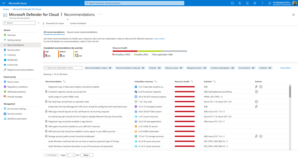 Image 3: Overview of recommendations for all connected cloud environments.