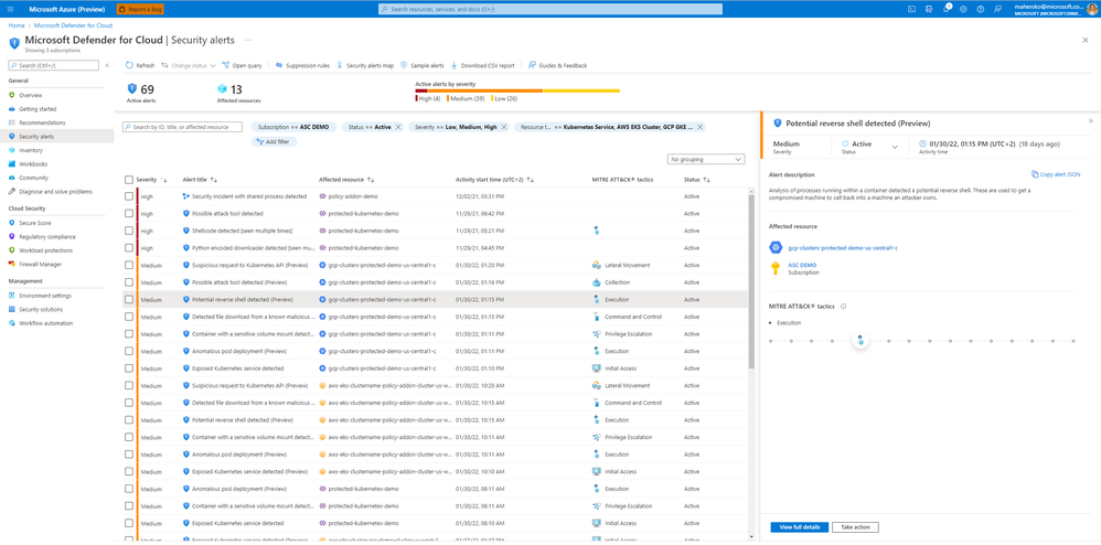 Image 4: Overview of container specific alerts in Microsoft Defender for Cloud