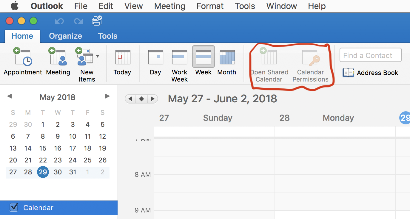 Shared Calendars added to Outlook 2016 not synced to Outlook on Mac
