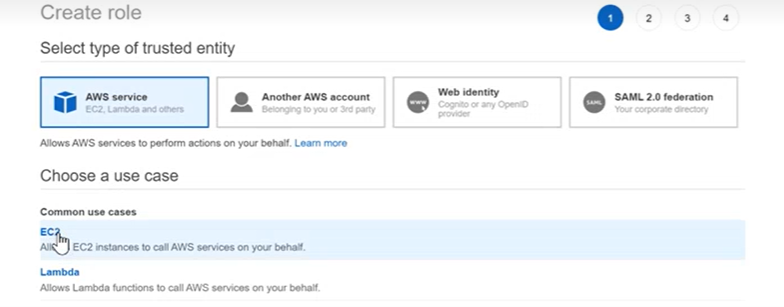 Selecting AWS EC2 as the trusted entity