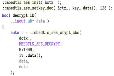 Figure 18. AES decryption through the mbedtls library