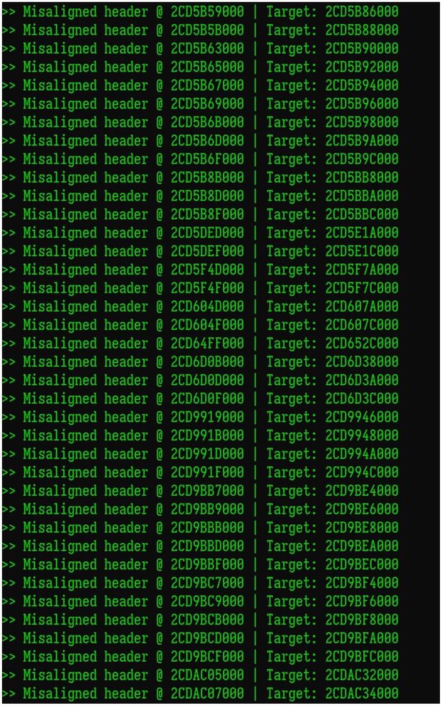 Figure 19. Validating misaligned headers