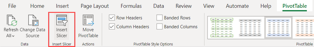 How to insert slicer