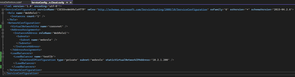 .cscfg file with Internal Load Balancer