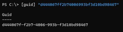 Image of [guid] command in PowerShell.