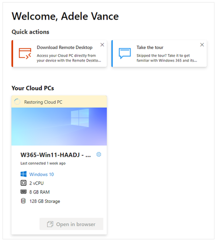 The end user experience during a Cloud PC restoration