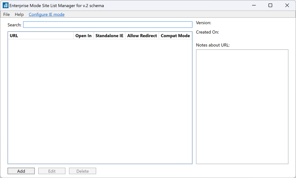 Enterprise Mode Site List Manager (schema v.2) tool