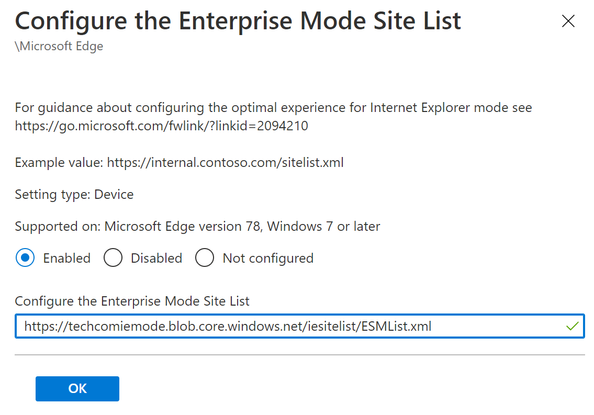 Configure Enterprise Site Mode List