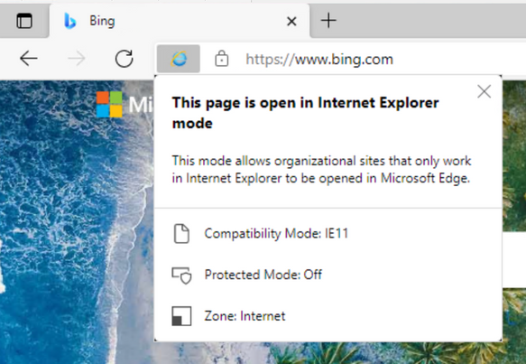 Edge working in IE mode