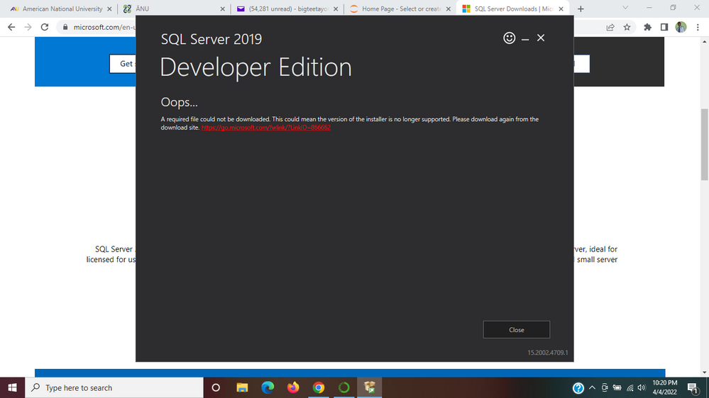 Issues downloading free sql server - Microsoft Community Hub