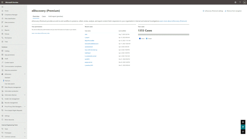 Figure 2: Hold report in eDiscovery with ability to search, filter and export results