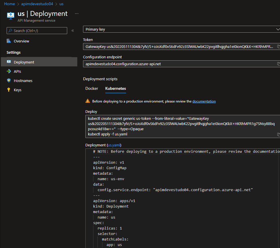 Deployment gateway do APIM no Kubernetes