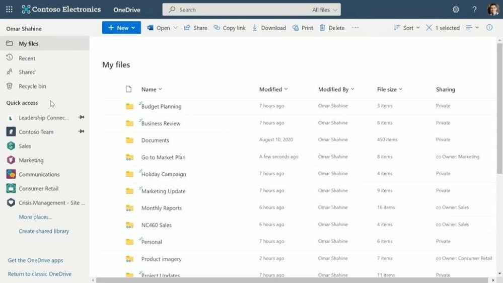 Pin shared libraries in OneDrive: Quick access – a list that automatically populates with recently used libraries, with the ability to pin important ones.