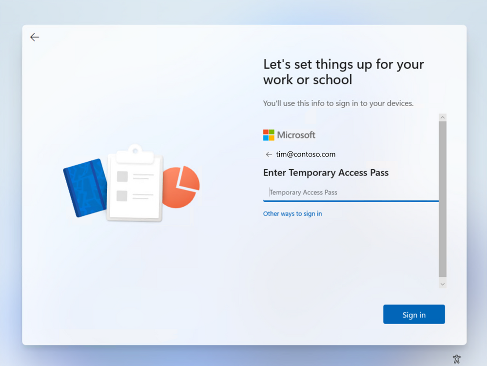 thumbnail image 3 captioned End user experience for Temporary Access Pass in Windows 11 onboarding.