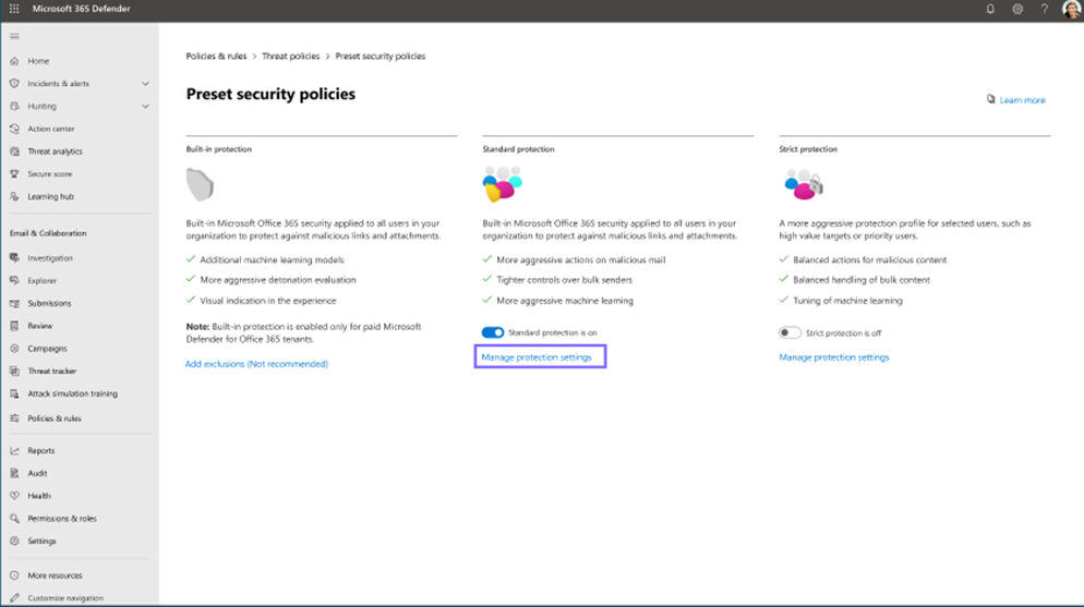 Figure 1. Preset Security Policies