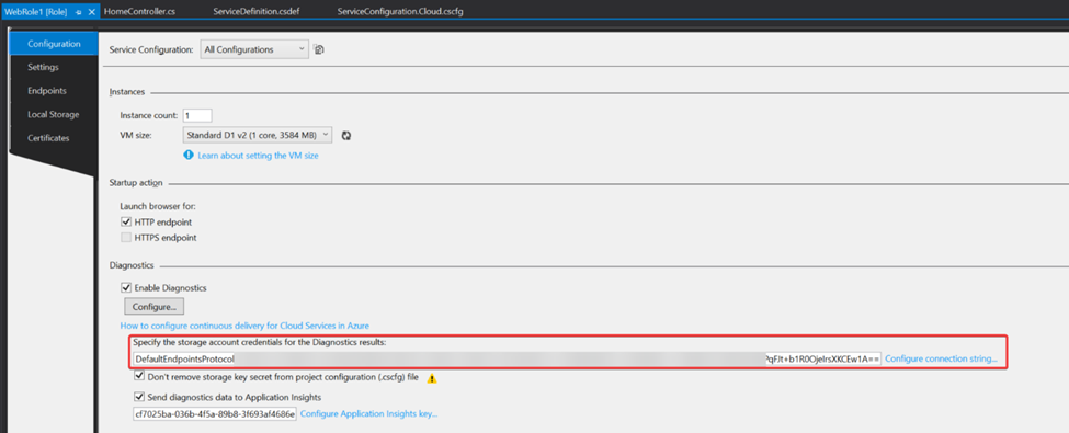 Diagnostic setting of Cloud Service role