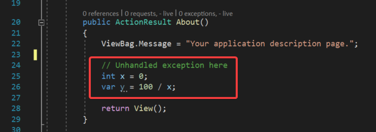 Unhandled exception in HomeController.cs