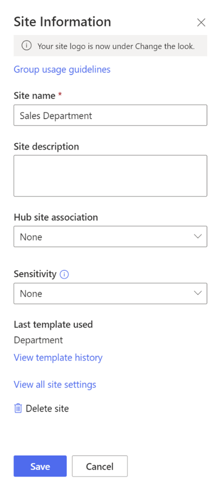 Click into Site information and then click "View template history" to view all templates that have been applied to your site.