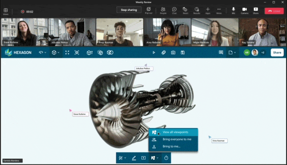 Hexagon Live Share prototype enables engineers to annotate and edit 3D models and simulations, while they brainstorm together in Teams meetings.