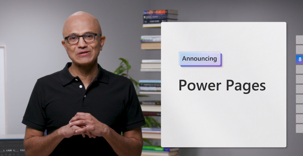 Satya Nadella announcing Power Pages