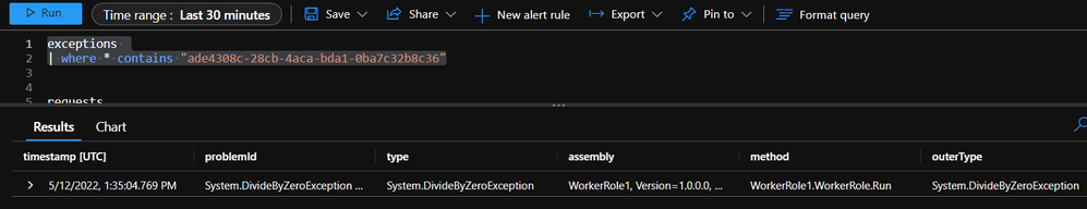Exception in Application Insight Logs with custom ID