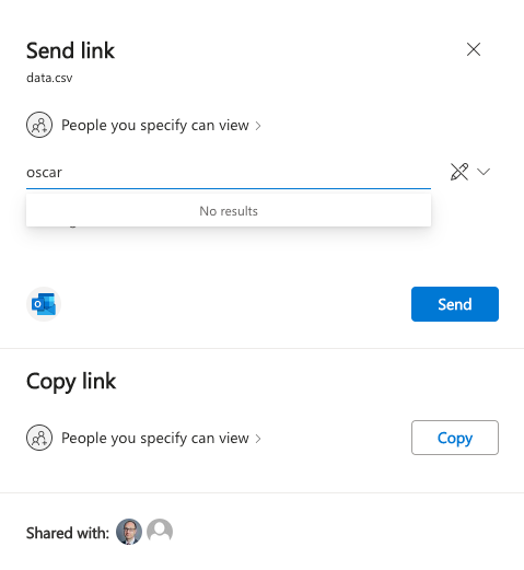 If I search for Oscar he does not appear when sharing a file in OneDrive