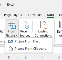 Import data from picture in Excel for Windows